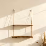 Wood Floating Wall-Mounted Dual-Tier Shelf with Rope Hangers - Rustic Solid Wood Two-Tier Storage Shelf,