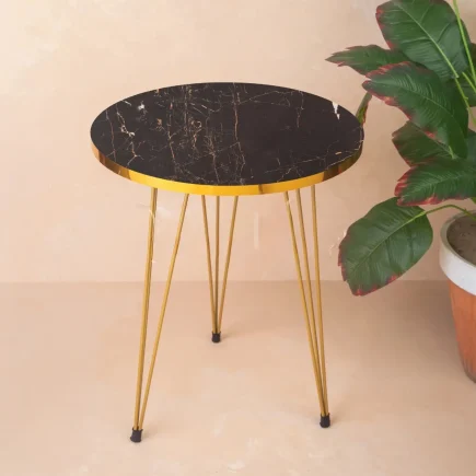 Round High Gloss Coffee Table – Wooden Top with Metal Legs (1 Piece)